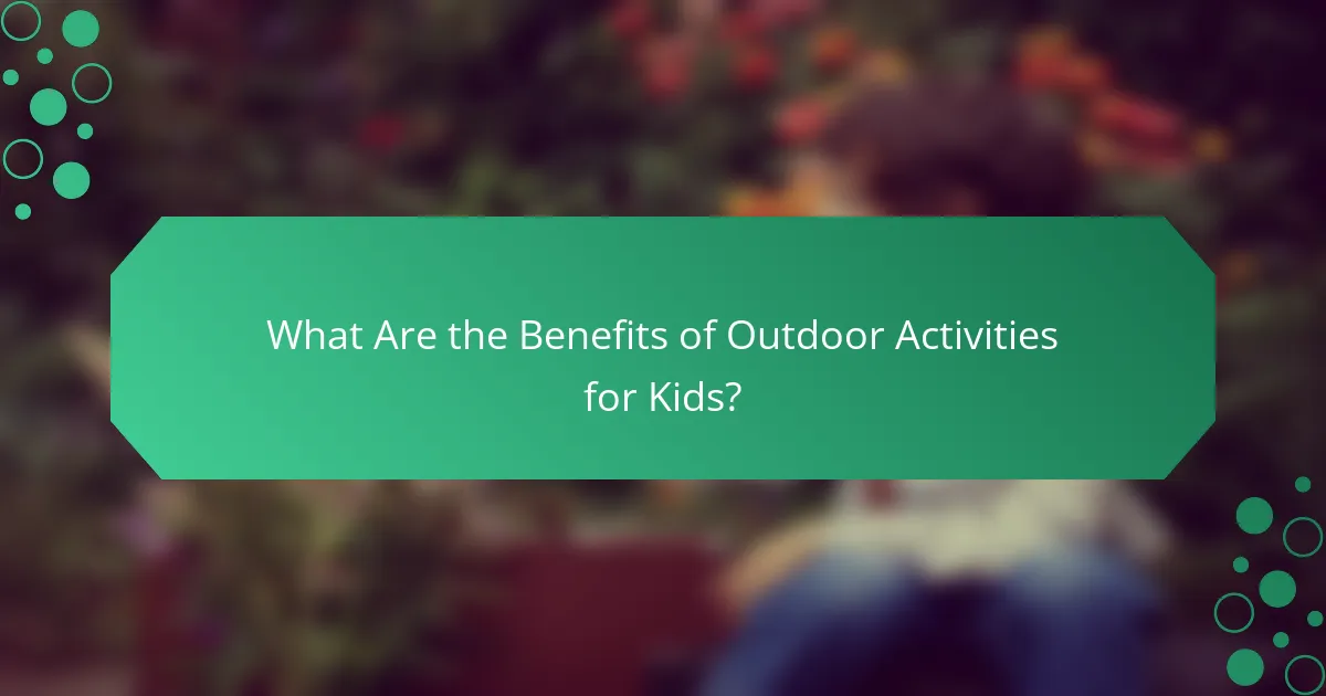 What Are the Benefits of Outdoor Activities for Kids?